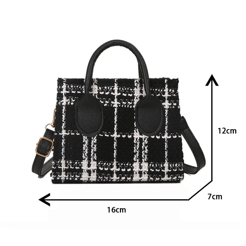 Women Mini Handbag Ladies Pouch Fashion Check Pattern Shoulder Bag Crossbody Messanger Bag Lightweight Simple Elegant Tote Bag - Slobuy