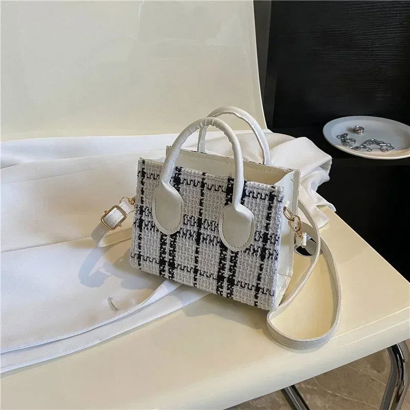 Women Mini Handbag Ladies Pouch Fashion Check Pattern Shoulder Bag Crossbody Messanger Bag Lightweight Simple Elegant Tote Bag - Slobuy