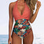 Women One Piece Set Swimsuit Print  Backless Puch Up Solid Sexy Women's Swimwear Bandage Ruched Female Bathing Suit Beachwear - Slobuy