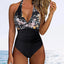 Women One Piece Set Swimsuit Print  Backless Puch Up Solid Sexy Women's Swimwear Bandage Ruched Female Bathing Suit Beachwear - Slobuy