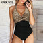 Women One Piece Set Swimsuit Print  Backless Puch Up Solid Sexy Women's Swimwear Bandage Ruched Female Bathing Suit Beachwear - Slobuy