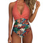 Women One Piece Set Swimsuit Print  Backless Puch Up Solid Sexy Women's Swimwear Bandage Ruched Female Bathing Suit Beachwear - Slobuy