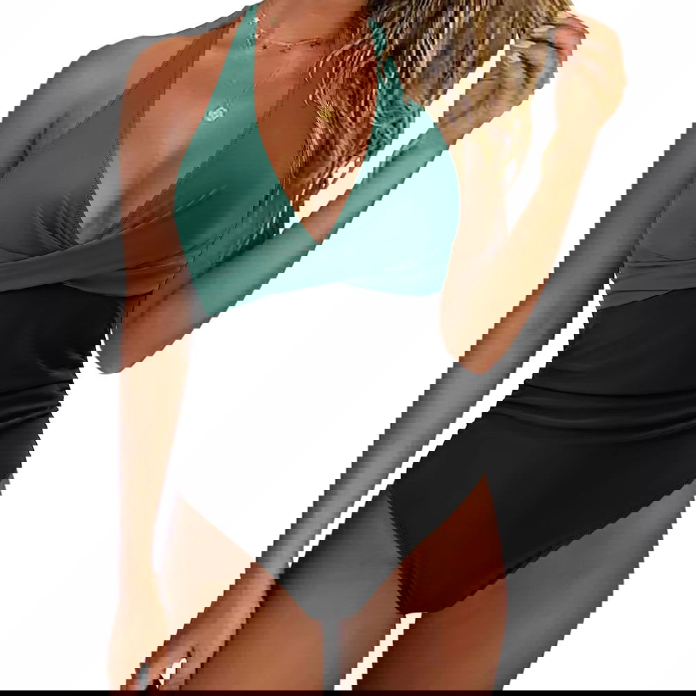 Women One Piece Set Swimsuit Print  Backless Puch Up Solid Sexy Women's Swimwear Bandage Ruched Female Bathing Suit Beachwear - Slobuy
