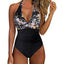 Women One Piece Set Swimsuit Print  Backless Puch Up Solid Sexy Women's Swimwear Bandage Ruched Female Bathing Suit Beachwear - Slobuy