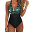 Women One Piece Set Swimsuit Print  Backless Puch Up Solid Sexy Women's Swimwear Bandage Ruched Female Bathing Suit Beachwear - Slobuy