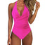 Women One Piece Set Swimsuit Print  Backless Puch Up Solid Sexy Women's Swimwear Bandage Ruched Female Bathing Suit Beachwear - Slobuy