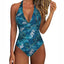 Women One Piece Set Swimsuit Print  Backless Puch Up Solid Sexy Women's Swimwear Bandage Ruched Female Bathing Suit Beachwear - Slobuy