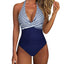 Women One Piece Set Swimsuit Print  Backless Puch Up Solid Sexy Women's Swimwear Bandage Ruched Female Bathing Suit Beachwear - Slobuy