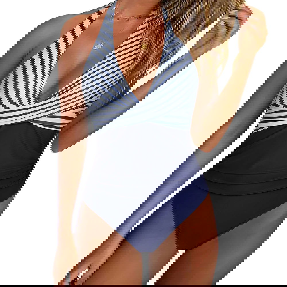 Women One Piece Set Swimsuit Print  Backless Puch Up Solid Sexy Women's Swimwear Bandage Ruched Female Bathing Suit Beachwear - Slobuy
