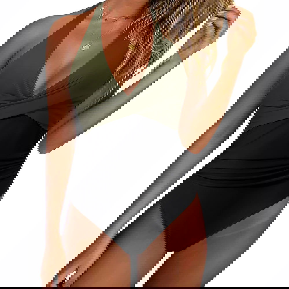 Women One Piece Set Swimsuit Print  Backless Puch Up Solid Sexy Women's Swimwear Bandage Ruched Female Bathing Suit Beachwear - Slobuy