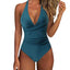 Women One Piece Set Swimsuit Print  Backless Puch Up Solid Sexy Women's Swimwear Bandage Ruched Female Bathing Suit Beachwear - Slobuy