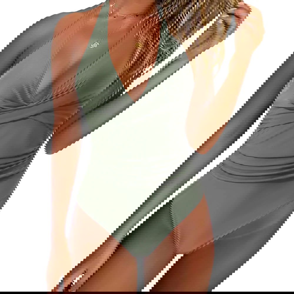 Women One Piece Set Swimsuit Print  Backless Puch Up Solid Sexy Women's Swimwear Bandage Ruched Female Bathing Suit Beachwear - Slobuy
