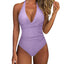 Women One Piece Set Swimsuit Print  Backless Puch Up Solid Sexy Women's Swimwear Bandage Ruched Female Bathing Suit Beachwear - Slobuy