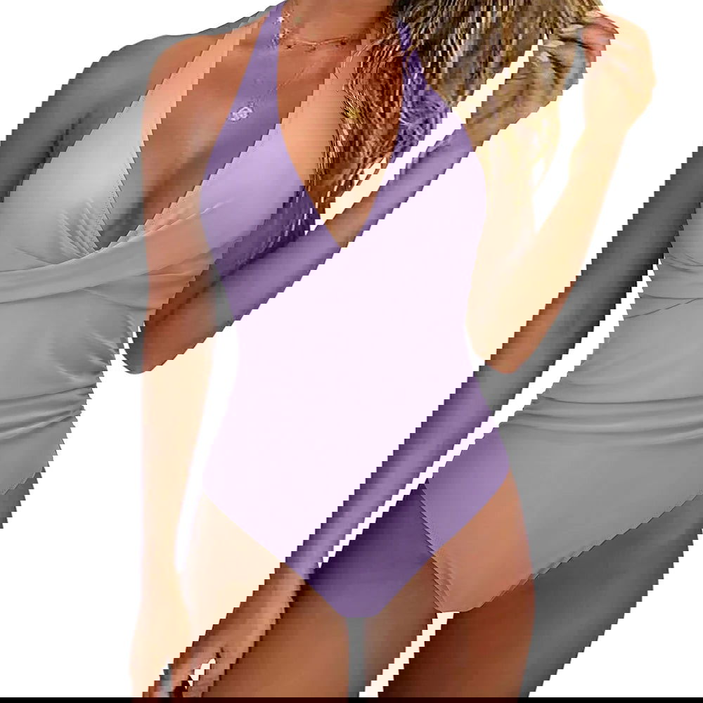 Women One Piece Set Swimsuit Print  Backless Puch Up Solid Sexy Women's Swimwear Bandage Ruched Female Bathing Suit Beachwear - Slobuy