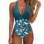 Women One Piece Set Swimsuit Print  Backless Puch Up Solid Sexy Women's Swimwear Bandage Ruched Female Bathing Suit Beachwear - Slobuy