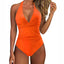 Women One Piece Set Swimsuit Print  Backless Puch Up Solid Sexy Women's Swimwear Bandage Ruched Female Bathing Suit Beachwear - Slobuy