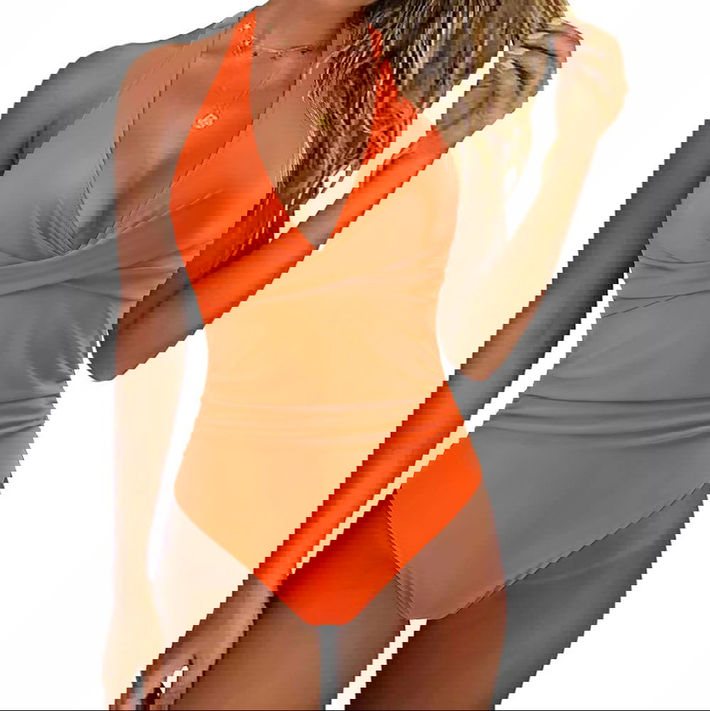 Women One Piece Set Swimsuit Print  Backless Puch Up Solid Sexy Women's Swimwear Bandage Ruched Female Bathing Suit Beachwear - Slobuy