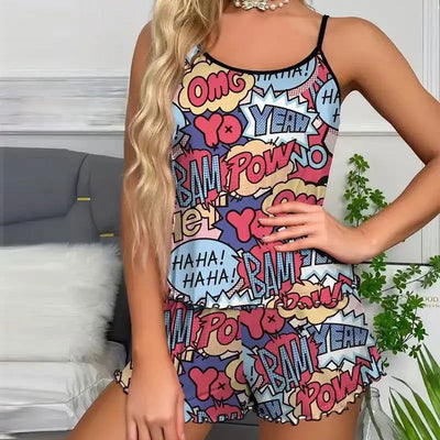 Women Pajamas Sleepwear Pajama Set Sports Camisole And Shorts S M L Multicolour Cartoon Rich Color Print Ventilate Comfortable - Slobuy