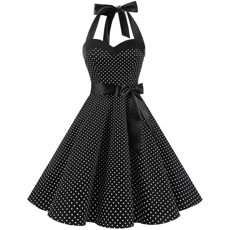 Women Polka Dot Print Summer Dress Sexy Retro White Halter Vintage Dress Robe Femme Pin Up Rockabilly Party Dress - Slobuy