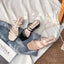 Women Sandals Ladies Square Heels Elegant Summer Slippers Outside Cross Tied Leather Female Slides 2023 Fashion Woman Sandals - Slobuy