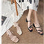 Women Sandals Ladies Square Heels Elegant Summer Slippers Outside Cross Tied Leather Female Slides 2023 Fashion Woman Sandals - Slobuy