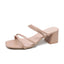 Women Sandals Ladies Square Heels Elegant Summer Slippers Outside Cross Tied Leather Female Slides 2023 Fashion Woman Sandals - Slobuy