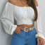 Women Sexy Off Shoulder Printing Blouses Chic and Elegant Lantern Long Sleeve Lace Up Bow Cropped Tops Casual Slim Shirts 2023 - Slobuy