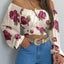 Women Sexy Off Shoulder Printing Blouses Chic and Elegant Lantern Long Sleeve Lace Up Bow Cropped Tops Casual Slim Shirts 2023 - Slobuy