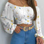 Women Sexy Off Shoulder Printing Blouses Chic and Elegant Lantern Long Sleeve Lace Up Bow Cropped Tops Casual Slim Shirts 2023 - Slobuy