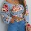 Women Sexy Off Shoulder Printing Blouses Chic and Elegant Lantern Long Sleeve Lace Up Bow Cropped Tops Casual Slim Shirts 2023 - Slobuy