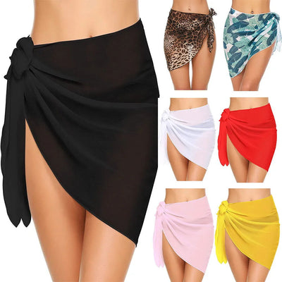 Women Short Sarongs Swimsuit Coverups Beach Bikini Wrap Sheer Short Skirt Chiffon Scarf Cover Ups for Swimwear - Slobuy