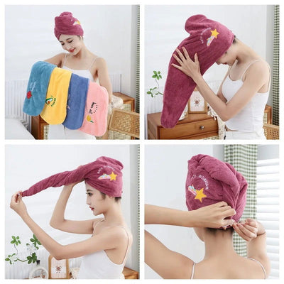 Women Soft Microfiber Towels Shower Cap Towel Bath Hats for Women Dry Hair Cap Quick Drying Soft for Lady Turban Head Girl Towel - Slobuy