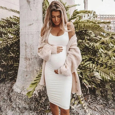 Women Solid Color Maternity Slip Dress Summer Sexy Casual Round Neck Sleeveless Maternity Clothing Ladies New Nursing Dresses - Slobuy