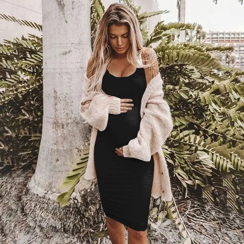 Women Solid Color Maternity Slip Dress Summer Sexy Casual Round Neck Sleeveless Maternity Clothing Ladies New Nursing Dresses - Slobuy