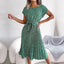 Women Spring Summer Short Sleeve High Waist Chic Dress Fashion Floral Pleated A Line Long Dress - Slobuy