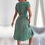 Women Spring Summer Short Sleeve High Waist Chic Dress Fashion Floral Pleated A Line Long Dress - Slobuy