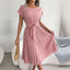 Women Spring Summer Short Sleeve High Waist Chic Dress Fashion Floral Pleated A Line Long Dress - Slobuy