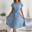 Women Spring Summer Short Sleeve High Waist Chic Dress Fashion Floral Pleated A Line Long Dress - Slobuy
