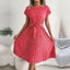 Women Spring Summer Short Sleeve High Waist Chic Dress Fashion Floral Pleated A Line Long Dress - Slobuy