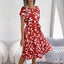 Women Spring Summer Short Sleeve High Waist Chic Dress Fashion Floral Pleated A Line Long Dress - Slobuy
