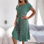 Women Spring Summer Short Sleeve High Waist Chic Dress Fashion Floral Pleated A Line Long Dress - Slobuy
