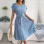 Women Spring Summer Short Sleeve High Waist Chic Dress Fashion Floral Pleated A Line Long Dress - Slobuy