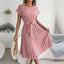 Women Spring Summer Short Sleeve High Waist Chic Dress Fashion Floral Pleated A Line Long Dress - Slobuy