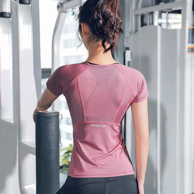Women Summer T Shirts Slim Fit For Sports Fitness Yoga Short Sleeve Yoga Top Mesh Womens Gym Shirt Sport Wear Workout top - Slobuy