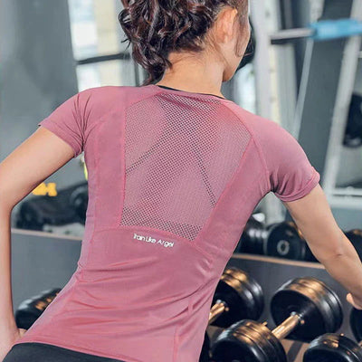 Women Summer T Shirts Slim Fit For Sports Fitness Yoga Short Sleeve Yoga Top Mesh Womens Gym Shirt Sport Wear Workout top - Slobuy