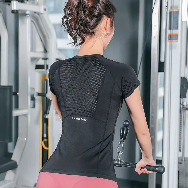 Women Summer T Shirts Slim Fit For Sports Fitness Yoga Short Sleeve Yoga Top Mesh Womens Gym Shirt Sport Wear Workout top - Slobuy