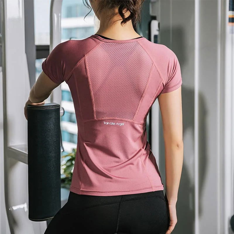 Women Summer T Shirts Slim Fit For Sports Fitness Yoga Short Sleeve Yoga Top Mesh Womens Gym Shirt Sport Wear Workout top - Slobuy