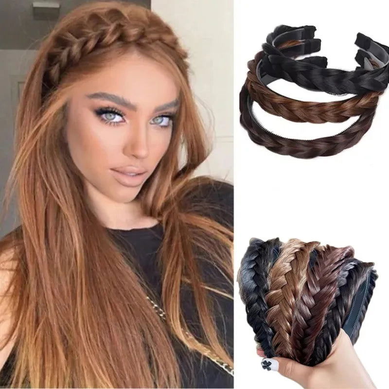 Women Synthetic Wig Twist Braided Hair Bands Fashion Braids Hair Accessories Women Bohemian Nature Headband Stretch for Party - Slobuy