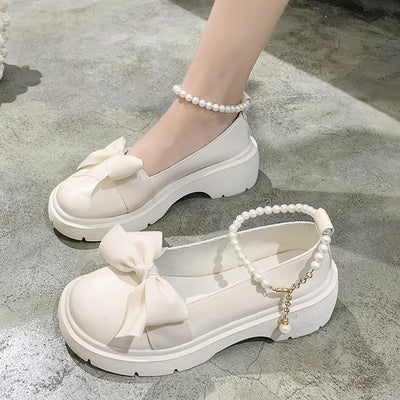 Women Thick Platform Mary Janes Lolita Shoes Party Pumps Summer 2022 New Sandals Bow Chain Mujer Shoes Fashion Oxford Zapatos - Slobuy