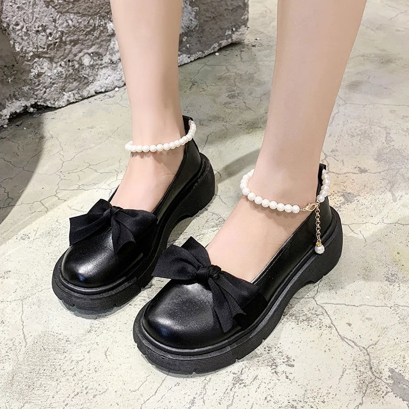 Women Thick Platform Mary Janes Lolita Shoes Party Pumps Summer 2022 New Sandals Bow Chain Mujer Shoes Fashion Oxford Zapatos - Slobuy